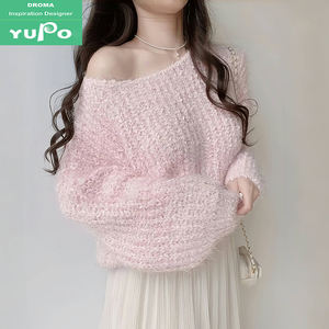 <span class=keywords><strong>Droma</strong></span> 2025 printemps et automne en stock haut de couleur unie tricoté mi-long une épaule ample élégant pull femmes - Product Image 1