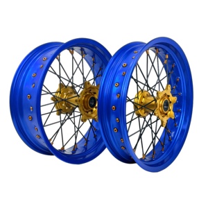 Ensemble de roues <span class=keywords><strong>Supermoto</strong></span> 17 16 EXC <span class=keywords><strong>SXF</strong></span> 125/250/<span class=keywords><strong>350</strong></span>/450 en alliage d'aluminium CNC durable, bleu orange anodisé, couleur personnalisée, Motard Racing - Product Image 6