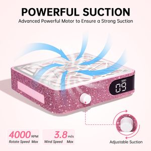Aspirateur de poussière d'ongles portable rose diamant à turbine sans balais à vitesse réglable 3500 tr/min pour salons de manucure - Product Image 3