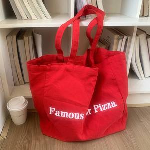 Bolsa de Lona Roja con Letras, Bolsa de Hombro de Gran Capacidad, Bolsa de Compras Casual, Estilo Primavera, Uso Diario - Product Image 4