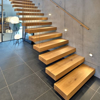 Escalier flottant professionnel en forme de I, prix abordable, marches en bois massif, poutre invisible, escalier droit intérieur