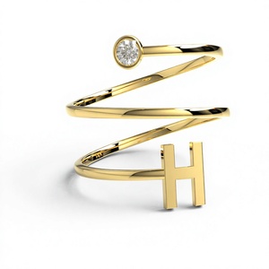 Luxury 18K Gold Plated Personalized <b>Initial</b> Letter H Bypass <b>Ring</b> Round Cut Diamond Monogram <b>Ring</b> Lightweight Trendy <b>Ring</b> Women - Product Image 1