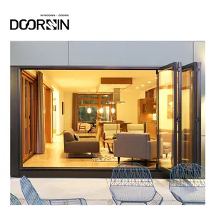 Double Glazed Aluminum Tempered Glass Bifold Door Folding Sliding Door