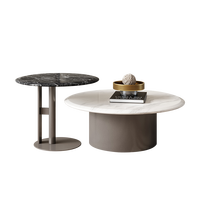 Ensemble de tables basses gigognes modernes et minimalistes pour salon, gain de place, 2 pièces, rondes, en placage de marbre