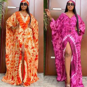 Robe africaine grande taille Dashiki pour femmes, Robe longue multicolore Tie Dye, Robe musulmane Eid Ramadan Abaya, Robe de plage décontractée - Product Image 4