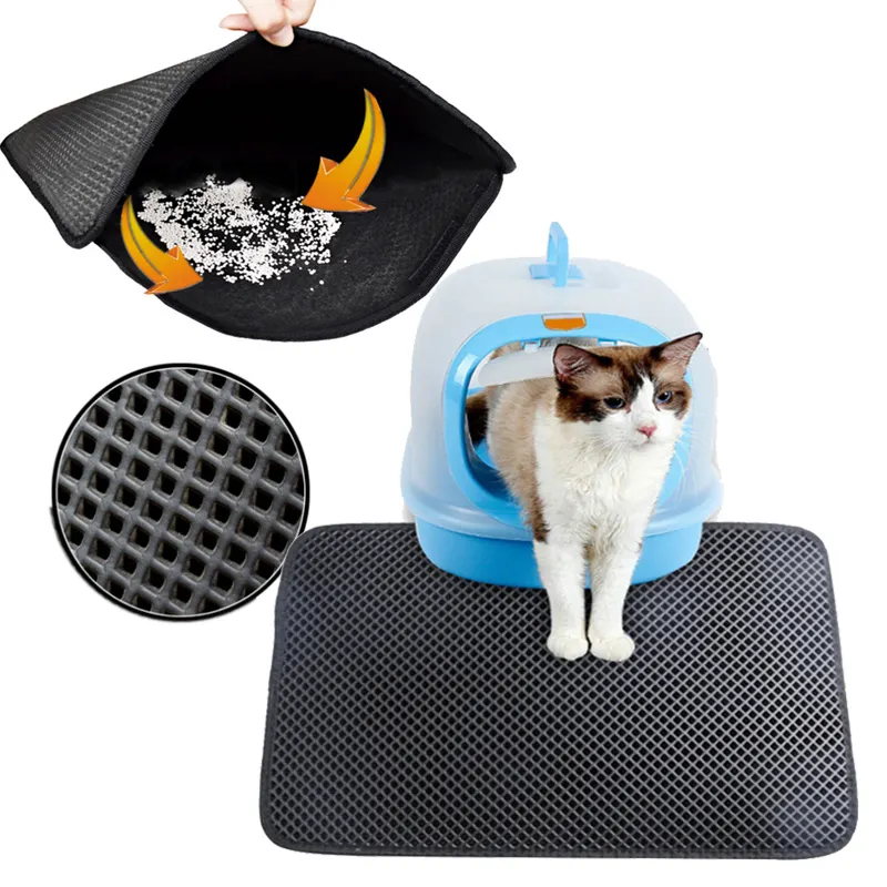 En iyi Kitty su geçirmez çift katmanlı yıkanabilir kauçuk mikrofiber petek Trapper kedi kumu matı Pad altında kutusu