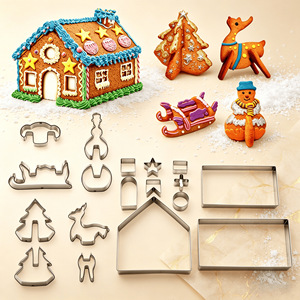 Stainless Steel 3D <b>Cookie</b> Mold Set 18 Pieces Christmas Gingerbread House Baking <b>Tools</b> - Product Image 1
