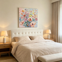 Peinture à l'huile originale peinte à la main, thème Rose en pleine floraison, impressionniste, technique impasto, pour salon, appartement, hôtel