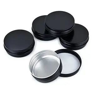 Metal Aluminum Black Small Round Tin Box For Cosmetic