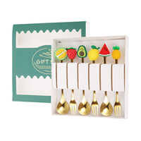 Ensemble cuillère et fourchette en acier inoxydable pour cadeaux de mariage, adorables fourchettes à gâteau en forme d'animaux de dessin animé avec boîte cadeau