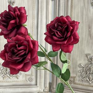Vente directe en gros de magnifiques fleurs artificielles en soie bordeaux, décoration rétro pour mariage et jardinage, pour la fête des mères - Product Image 5