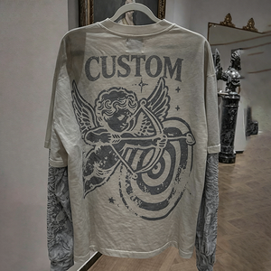 T-shirt pour homme à manches longues en coton double couche, col rond, imprimé DTG, style vintage, surdimensionné, streetwear, avec logo personnalisé - Product Image 6