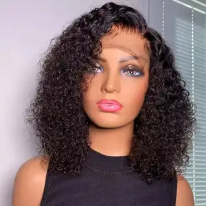 Vente en gros perruque Bob vierge brésilienne naturelle crépus bouclés dentelle perruques de cheveux humains pour les femmes noires court Bob dentelle avant perruques