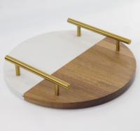 Plateau de service épissé en bois d'acacia marbré Plateau de nourriture rond commun Assiettes et plats de boeuf à pain comme ensembles de vaisselle