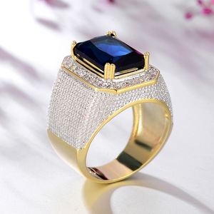 Anillo de Hombre Estilo Hip Hop, Chapado en Dos Tonos, con Zafiro Sintético Cuadrado Grande, Incrustaciones de Diamantes, Joyería Masculina Imponente - Product Image 5