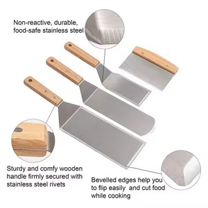 Đa chức năng Turner công cụ bột cắt Smash Burger Báo Chí dài rộng nướng thìa với tay cầm bằng gỗ cho BBQ nướng và xiên - Product Image 3