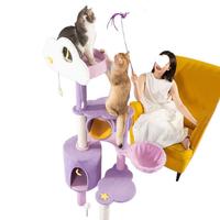 Arbre à chat en peluche en forme de nuage avec lit intégré, structure de grimpette de luxe à 6 niveaux, plateformes de saut pour chats