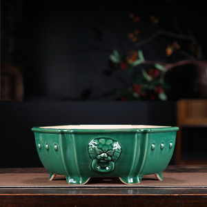 <span class=keywords><strong>Pot</strong></span> en céramique hexagonal avec glaçure craquelée de type céladon, <span class=keywords><strong>pot</strong></span> de fleurs décoratif à tête de bête chinoise pour plantes succulentes et bonsaïs à tiges anciennes - Product Image 1