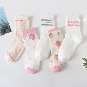 Jingwen-Calcetines de Jacquard transpirables para mujer, de dibujos animados, fruta, fresa, Kaki, Wanita, OEM - Product Image 1