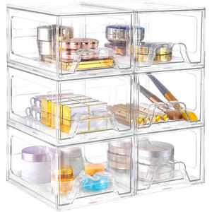 Laci penyimpanan Stackable bening 4.4 inci tinggi akrilik kamar mandi Makeup Organizer tarik keluar pegangan plastik rumah Vanity tempat penyimpanan - Product Image 4