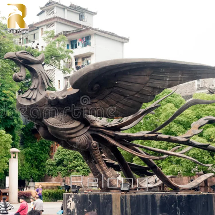 Новый дизайн наружная садовая Бронзовая статуя птицы Феникс