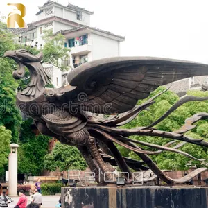 Yeni tasarım açık bahçe parkı bronz phoenix kuş heykeli heykel