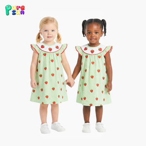Puresun Boutique 草莓刺绣女童有机棉连衣裙 然褶儿童服装 定制女童夏季连衣裙 - Product Image 2