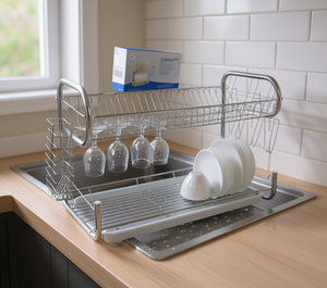 Escurridor de Platos de Acero Inoxidable de 34x65cm con Bandeja, Estante de Almacenamiento Multifuncional para Cocina - Product Image 2