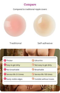 Pétales de poitrine en silicone <span class=keywords><strong>sans</strong></span> couture, couvre-mamelon invisible pour femmes, <span class=keywords><strong>sans</strong></span> colle auto-adhésive, mat, invisible, pour femmes - Product Image 5