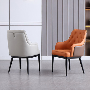 Stylish Two Tone Accent <b>Chairs</b> Set with Tufted <b>Orange</b> and Beige Upholstery Black Wooden Legs - Product Image 4