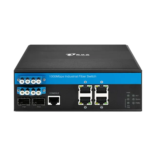 Olycom 1G/2.5G Fiber Ethernet Din Rail 4 Port PoE L2 Managed Optic Bypass Switch