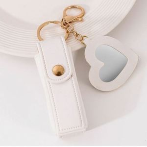 Pu Leather Potable Chapstick Key Chain Bulk With <b>Mirror</b> Keychain Lip Holder Lipstick Travel Makeup Storage Case - Product Image 2