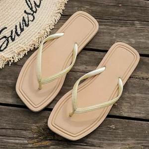 Chanclas de verano para mujer, chanclas informales de color sólido, cómodas, antideslizantes, ligeras, para interiores y exteriores, para playa, Cabeza Cuadrada, Sandalias planas de EVA - Product Image 6