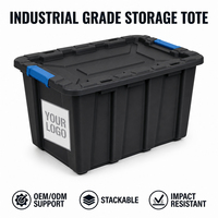 Boîte de rangement industrielle empilable avec couvercle, bac de rangement en plastique robuste pour l'organisation de la maison, du garage et du grenier