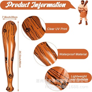 Bate de béisbol inflable de 35 pulgadas, bate de béisbol inflable marrón, bate de hombre cavernícola. - Product Image 4