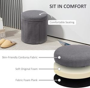 <span class=keywords><strong>HOMCOM</strong></span> Otomana Redonda de 40 cm con Almacenamiento, Taburete de Terciopelo con Tapa Extraíble y Patas, Taburete de Vanidad para Sala de Estar o Dormitorio, Gris - Product Image 5