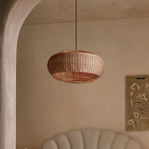 Lampe suspendue en rotin ronde, Source de lumière LED E27, pour chambre à coucher, Restaurant, café, maison d'hôtes, Style sud-est asiatique - Product Image 4