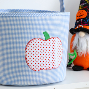 Paniers d'Halloween à carreaux rose pastel et bleu, sacs à bonbons réutilisables en <span class=keywords><strong>toile</strong></span> avec un joli seau à bonbons en forme de citrouille pour filles et garçons - Product Image 5