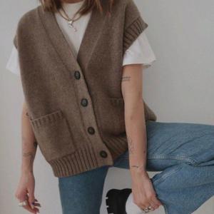 ODM &amp; OEM Manufacturer Custom Knit Sweater Vest <strong>Ladies</strong> Button Grey Cropped <strong>Sleeveless</strong> <strong>Cardigan</strong> for Women - Product Image 3