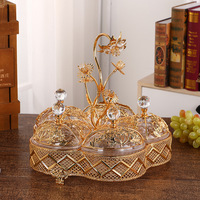 Pot à bonbons en métal vintage de luxe européen, plaqué or acrylique, bol à fruits secs, décoration, buffet amusant, assiette à dessert, ensemble