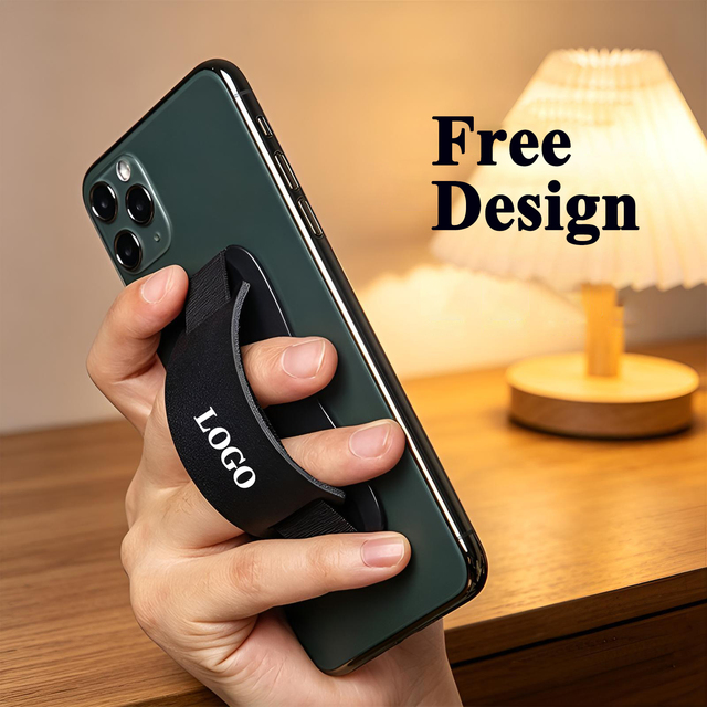 Custom 2-in-1 PU Leather Nano Strong Adhesive Elastic Rubber Wrist Strap Mobile Phone Holder,Flexible Finger Ring Grip Stand