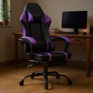 เก้าอี้เกมมิ่งเพื่อสุขภาพ หนัง PU ปรับเอนด้วยมือ ฐานหมุนได้ ใช้ในบ้าน/สำนักงาน - Product Image 2