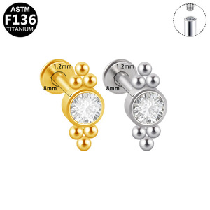 <b>Titanium</b> Earrings G23 Piercing Jewelry Ear Cartilage Studs With Crystal Inlay For Unisex Gift - Product Image 5