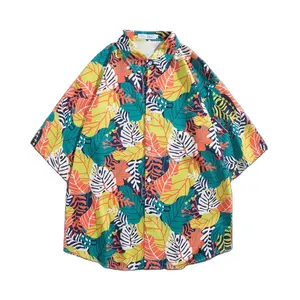 Summer short sleeved shirt men's thin Hong Kong style Hawaii travel floral beach flower man shirt