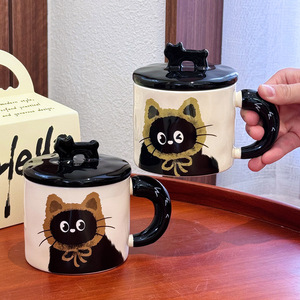 Mug en céramique avec couvercle motif chat mignon, design rétro, capacité 300 ml, tasse à eau créative pour le bureau, cadeau souvenir pour couple, boîte cadeau, cadeau d'anniversaire parfait - Product Image 3