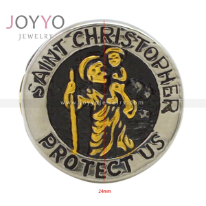 Anillo de acero inoxidable 316L para hombre, joyería religiosa, Oro Sólido, San Cristóbal, protección Us, madeles redondos - Product Image 4