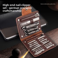 Ensemble de manucure professionnel de luxe en acier inoxydable 20 pièces, comprenant 20 outils (coupe-ongles, cure-oreilles), durable, portable, avec logo personnalisé