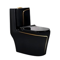 Vente en gros Ensemble de toilette pour WC noir ligne dorée de couleur personnalisée Articles sanitaires de salle de bain Cuvette de toilette moderne en céramique Toilette monobloc