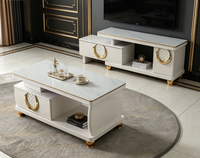 Table TV moderne extensible avec rangement pour salon, table basse avec plateau en verre et 2 tiroirs, meuble de maison