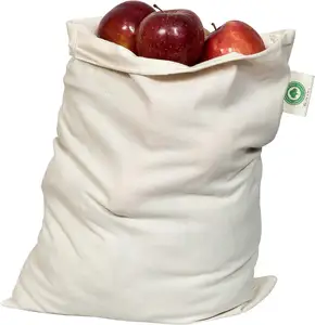 Food Grade Bulk Storage Bags - Reusable - Organic Cotton Fabric Produce Drawstring Bags - Organic Cotton Muslin Produce Bags